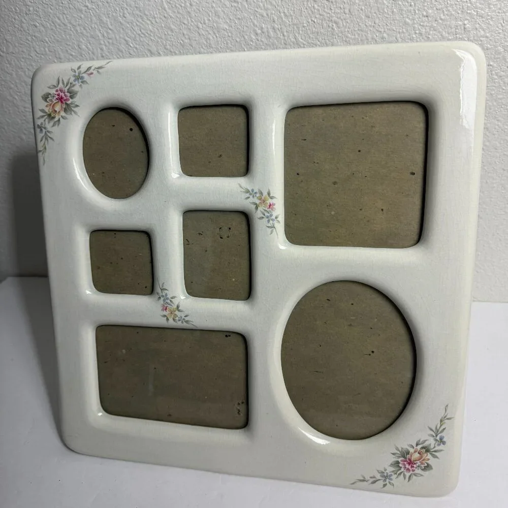 Vintage Ceramic Floral Collage Frame 7 Photos 12.75